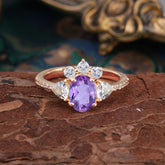 2 Carat Cluster Amethyst Promise Ring Unique Oval Shaped Pave Halo Ring